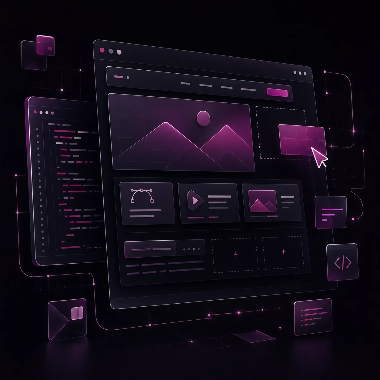 Interface de desenvolvimento combinando código, design e construção de sites