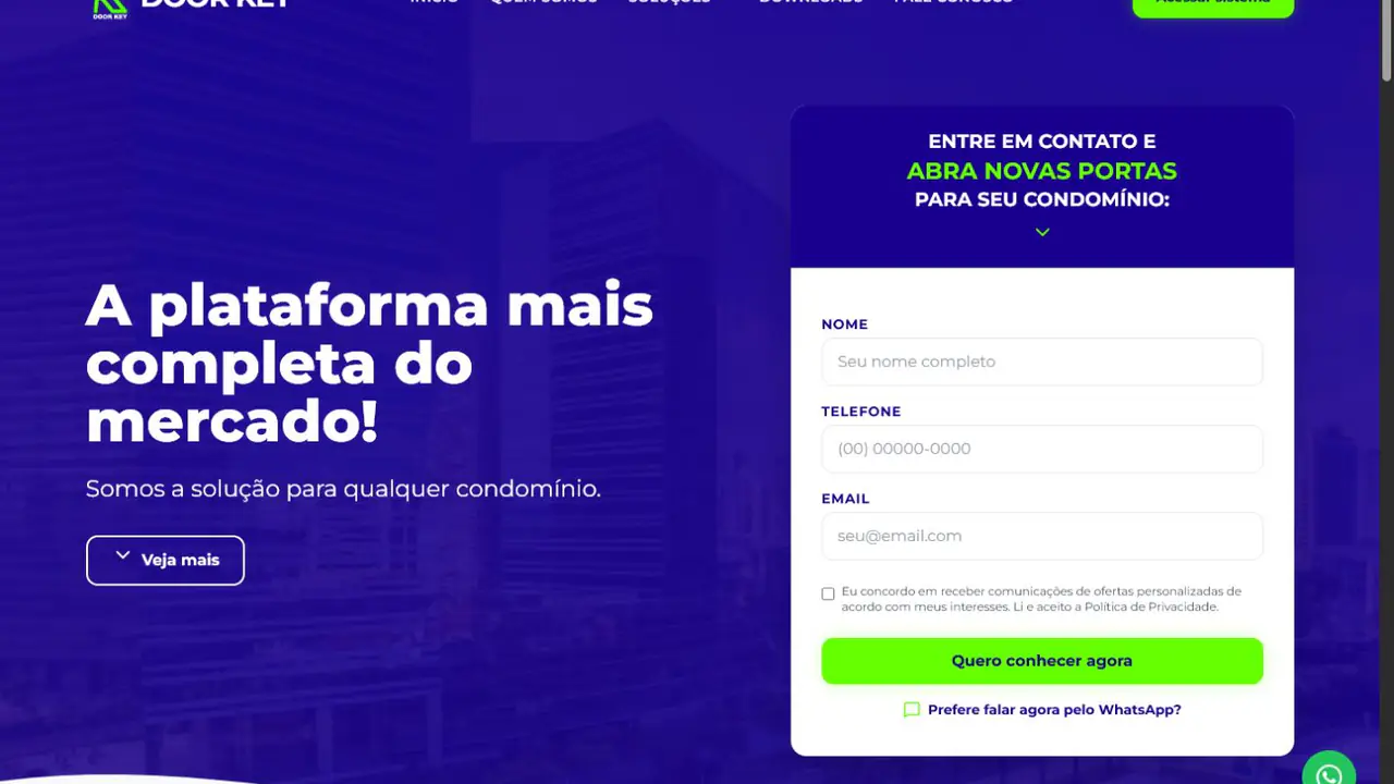 Site Door Key sobre gestão inteligente e segurança para condomínios