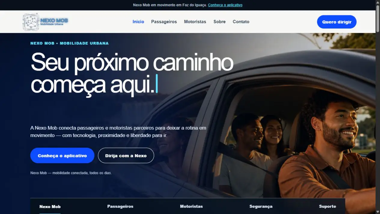 Captura do site da Nexo Mob, projeto de mobilidade urbana desenvolvido pela Magenta