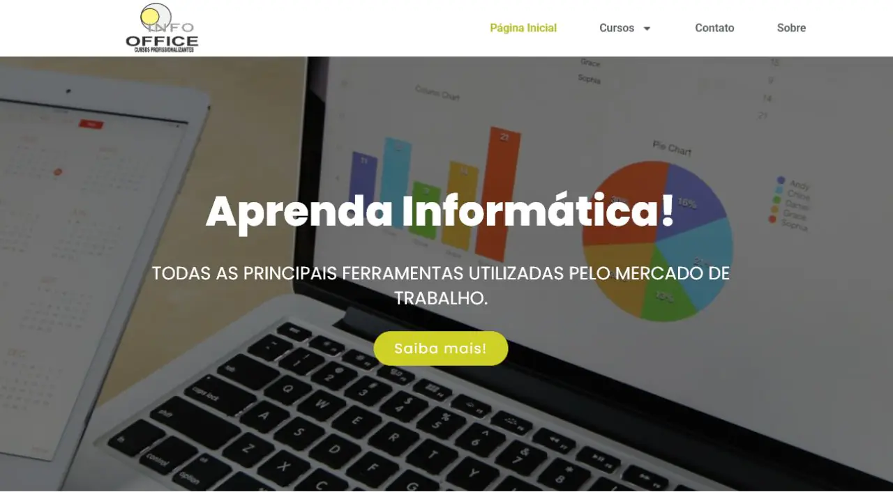 Página do site da Office Angra apresentando cursos profissionalizantes